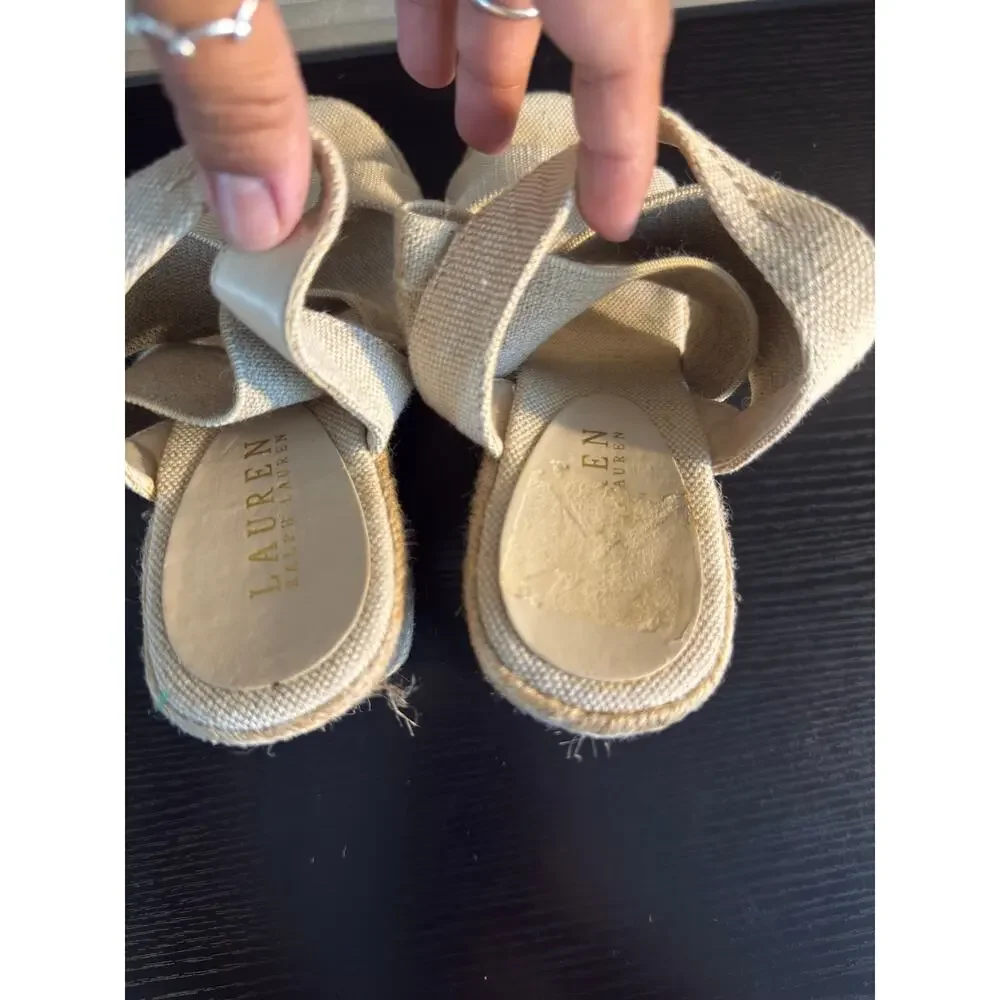 Lauren Ralph Lauren Erica Espadrille Wedge Sandals Natural Linen 7.5B